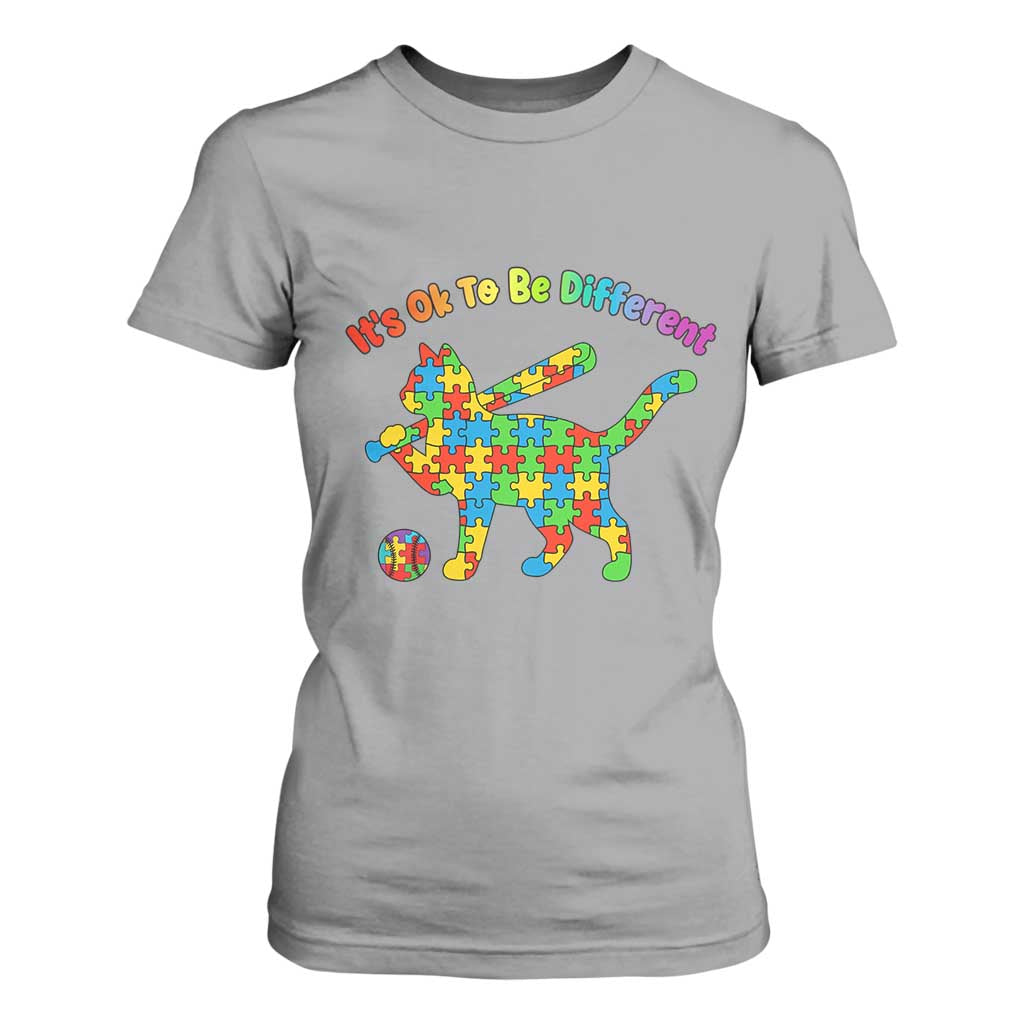 Autism Acceptance Baseball Cat T Shirt For Women It Is Ok To Be Different TS12 Sport Gray Print Your Wear