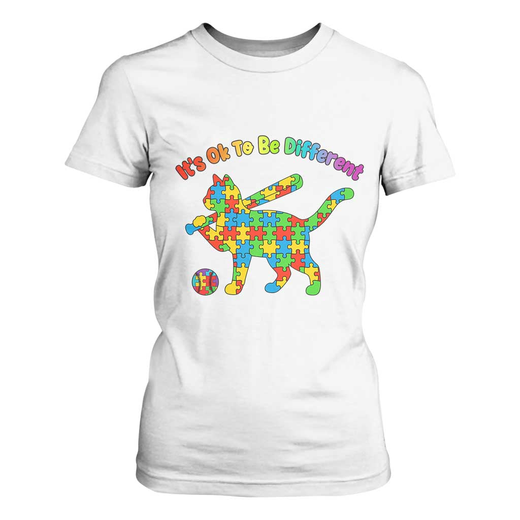 Autism Acceptance Baseball Cat T Shirt For Women It Is Ok To Be Different TS12 White Print Your Wear