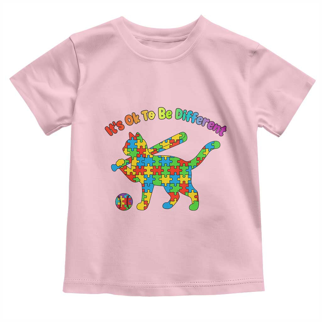 Autism Acceptance Baseball Cat Toddler T Shirt It Is Ok To Be Different TS12 Light Pink Print Your Wear
