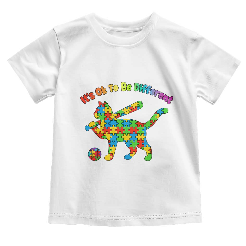 Autism Acceptance Baseball Cat Toddler T Shirt It Is Ok To Be Different TS12 White Print Your Wear