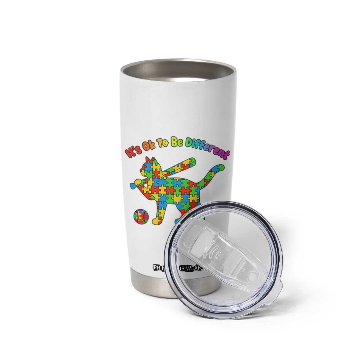 Autism Acceptance Baseball Cat Tumbler Cup It Is Ok To Be Different TS12 Print Your Wear