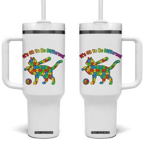 Autism Acceptance Baseball Cat Tumbler With Handle It Is Ok To Be Different TS12 One Size: 40 oz White Print Your Wear