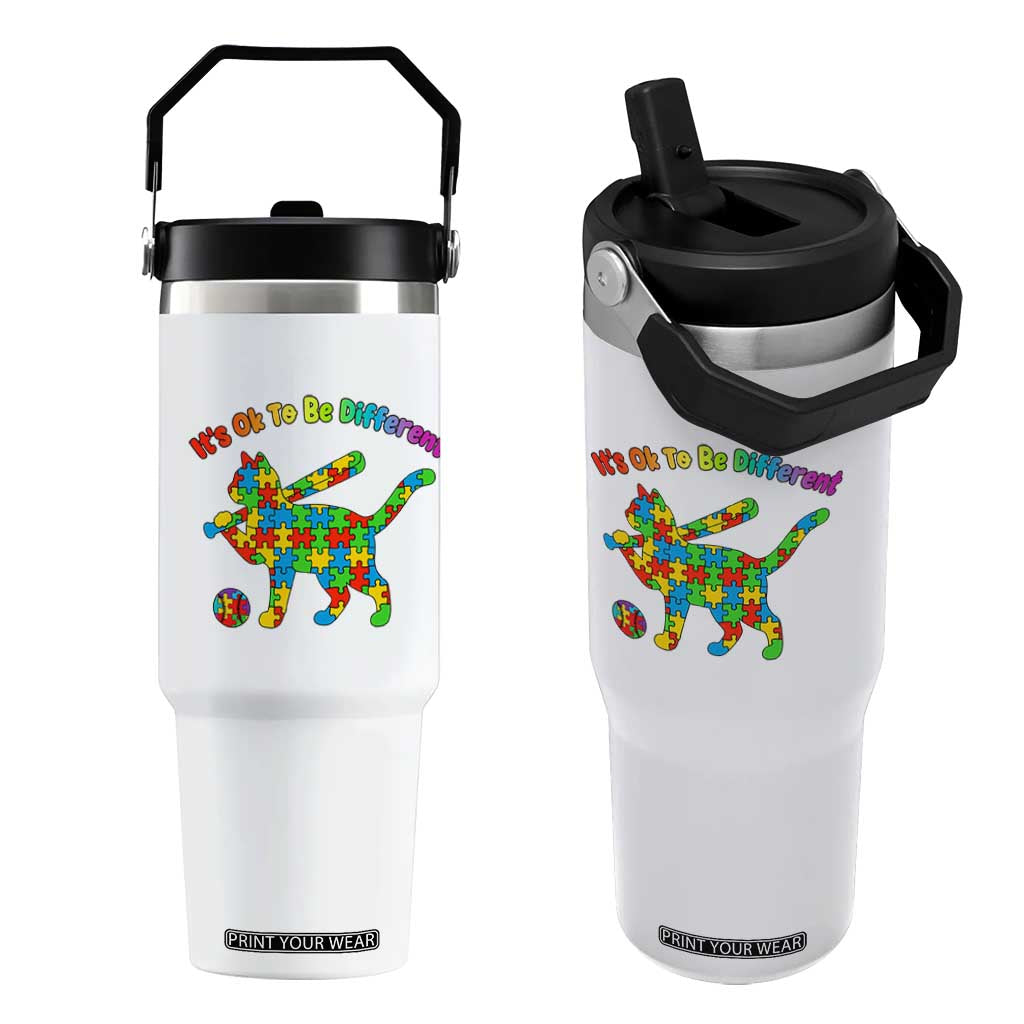 Autism Acceptance Baseball Cat Flip Straw Tumbler It Is Ok To Be Different TS12 One Size: 30 oz White Print Your Wear