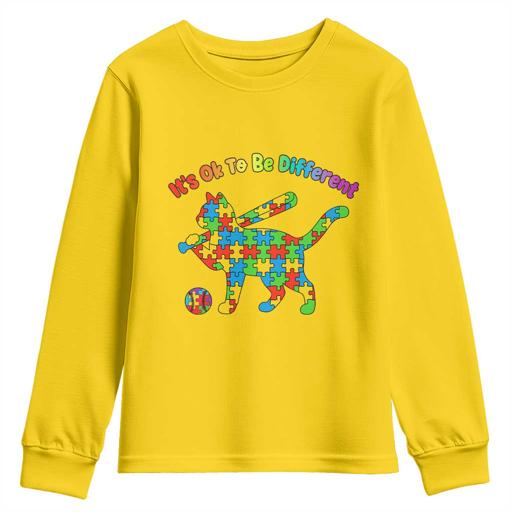 Autism Acceptance Baseball Cat Youth Sweatshirt It Is Ok To Be Different TS12 Daisy Print Your Wear