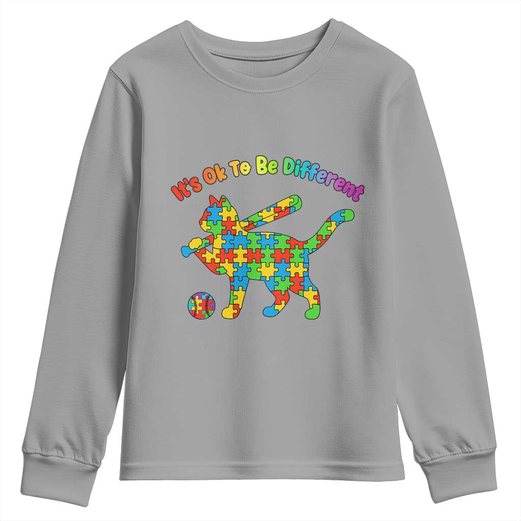 Autism Acceptance Baseball Cat Youth Sweatshirt It Is Ok To Be Different TS12 Sport Gray Print Your Wear