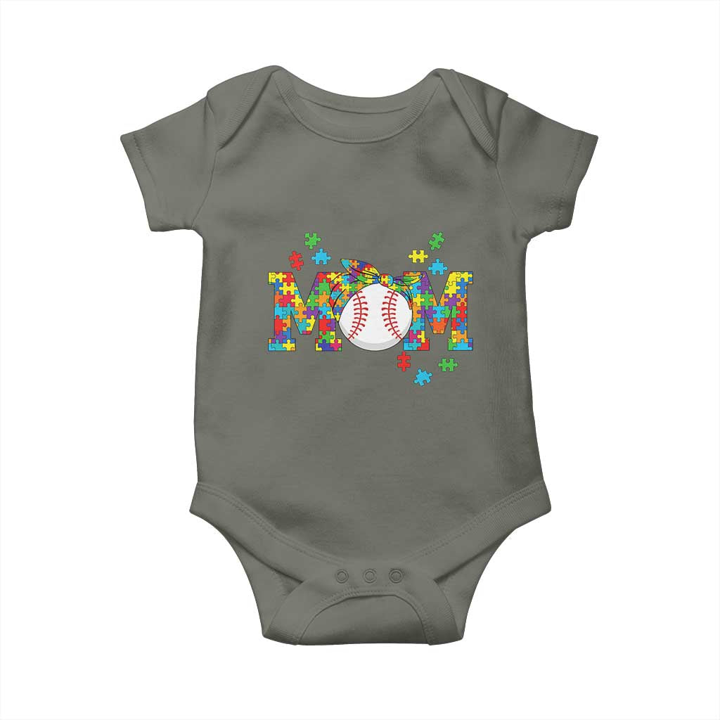 Autism Acceptance Baseball Mom Baby Onesie Proud Mom Inclusive Support Graphic TS12 Military Green Print Your Wear