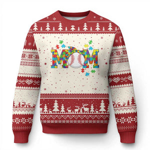 Autism Acceptance Baseball Mom Ugly Christmas Sweater Proud Mom Inclusive Support Graphic TS12 Beige Red Print Your Wear