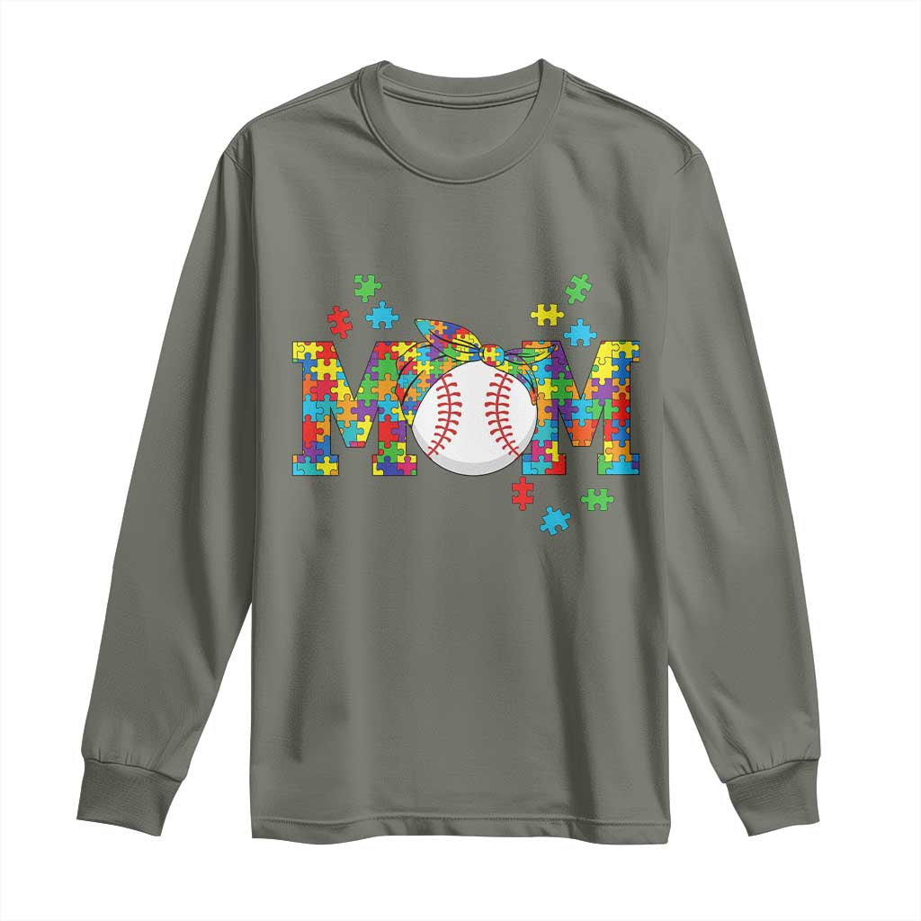 Autism Acceptance Baseball Mom Long Sleeve Shirt Proud Mom Inclusive Support Graphic TS12 Military Green Print Your Wear