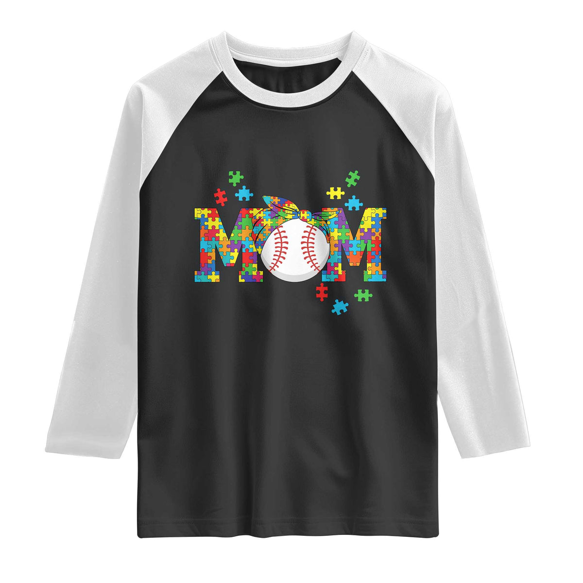 Autism Acceptance Baseball Mom Raglan Shirt Proud Mom Inclusive Support Graphic TS12 Black White Print Your Wear