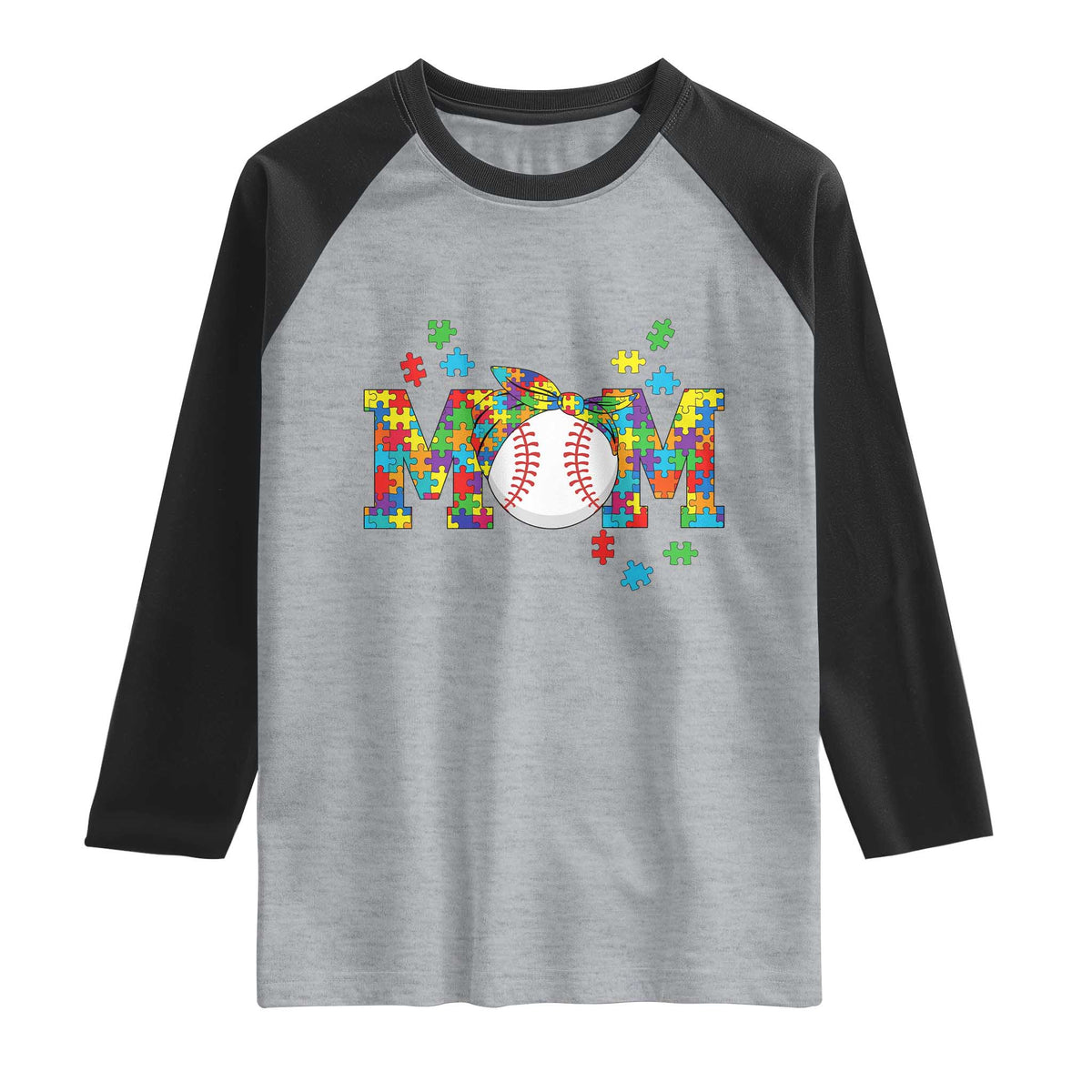 Autism Acceptance Baseball Mom Raglan Shirt Proud Mom Inclusive Support Graphic TS12 Heather Gray Black Print Your Wear