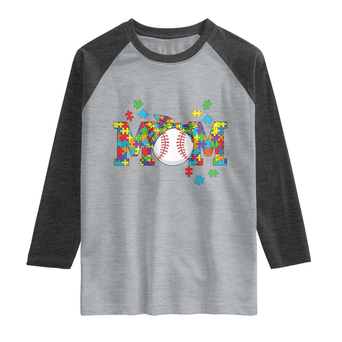 Autism Acceptance Baseball Mom Raglan Shirt Proud Mom Inclusive Support Graphic TS12 Heather Gray Heather Charcoal Print Your Wear
