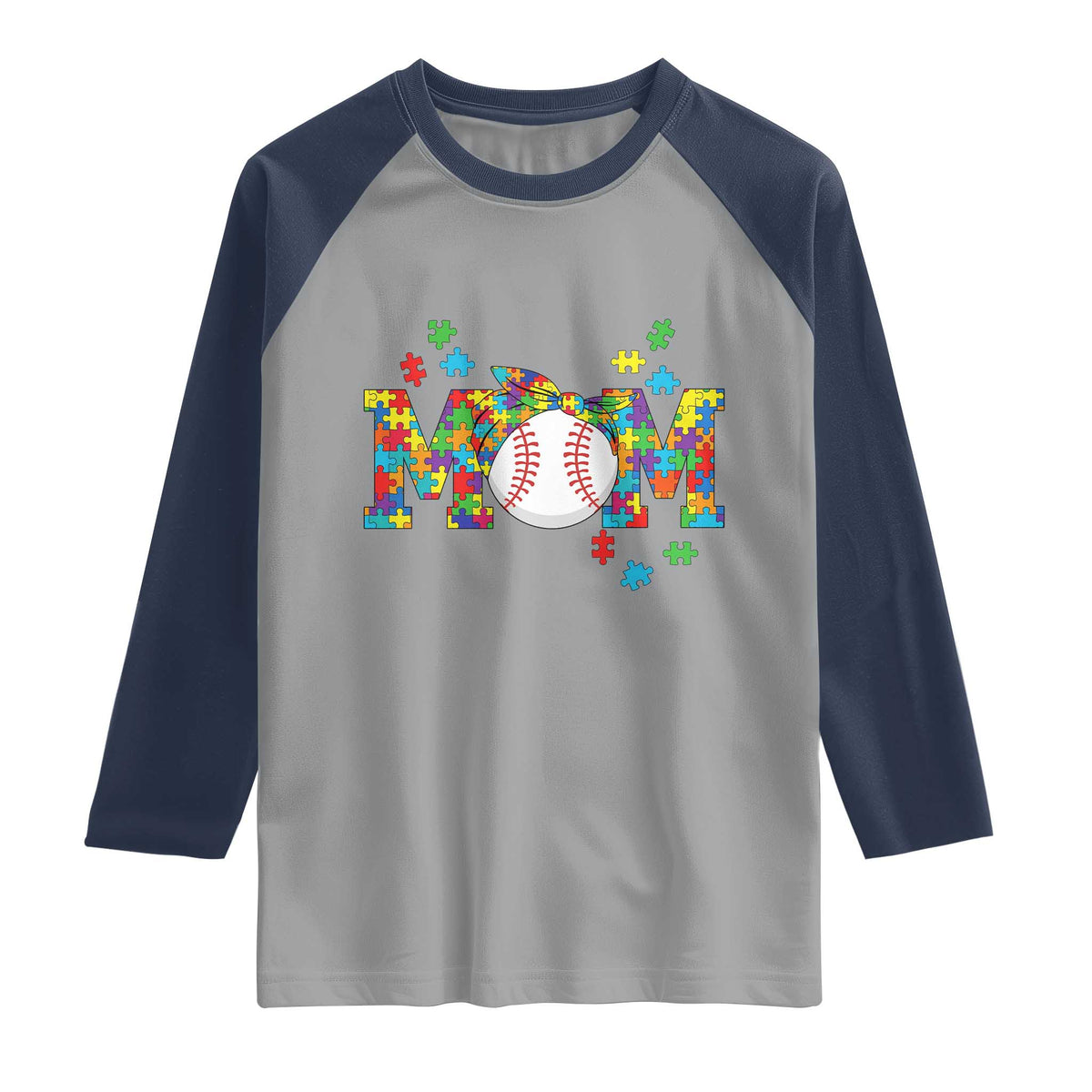 Autism Acceptance Baseball Mom Raglan Shirt Proud Mom Inclusive Support Graphic TS12 Sport Gray Navy Print Your Wear