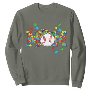 Autism Acceptance Baseball Mom Sweatshirt Proud Mom Inclusive Support Graphic TS12 Military Green Print Your Wear