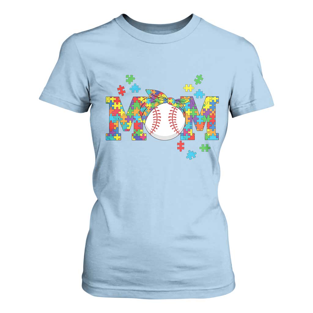 Autism Acceptance Baseball Mom T Shirt For Women Proud Mom Inclusive Support Graphic TS12 Light Blue Print Your Wear