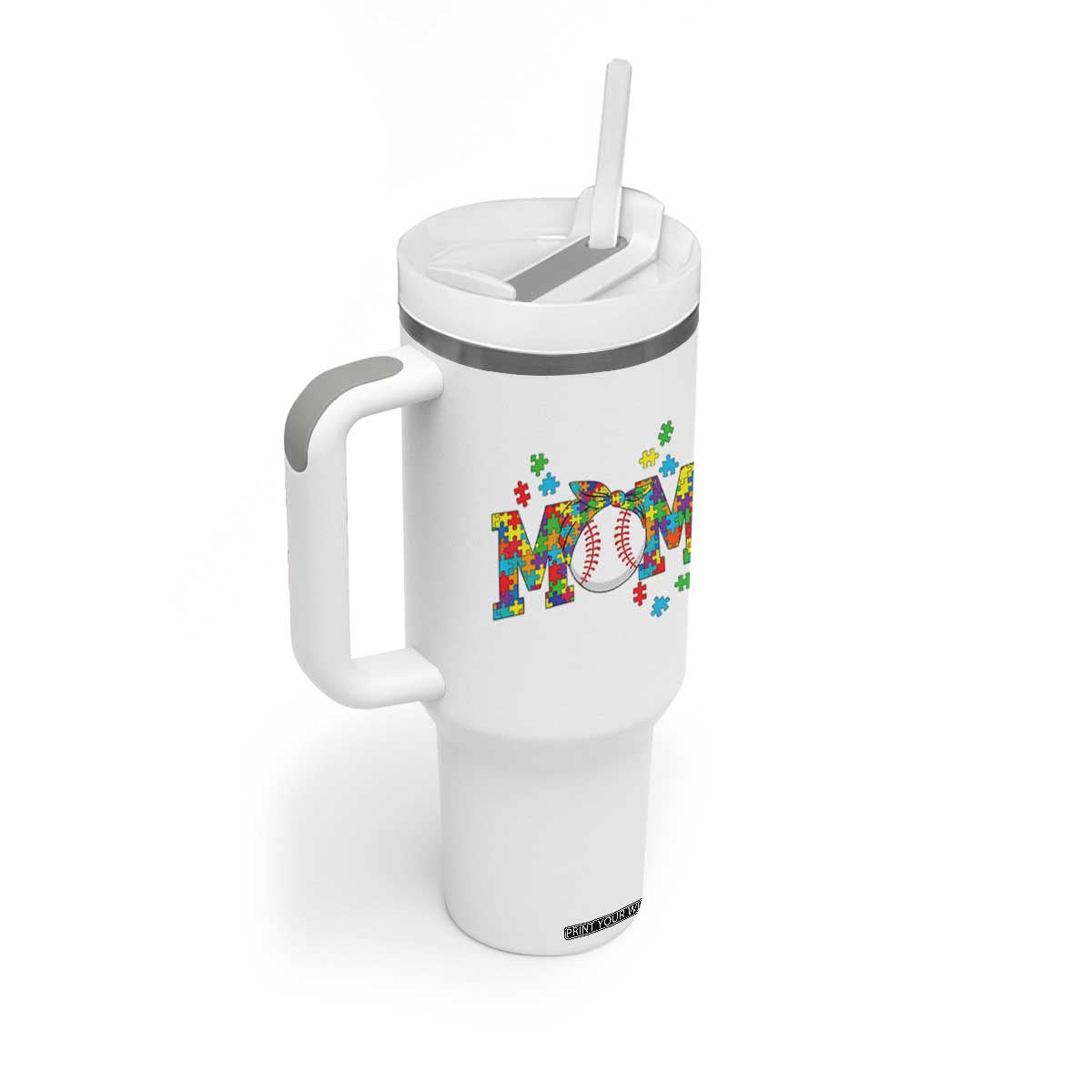 Autism Acceptance Baseball Mom Tumbler With Handle Proud Mom Inclusive Support Graphic TS12 Print Your Wear