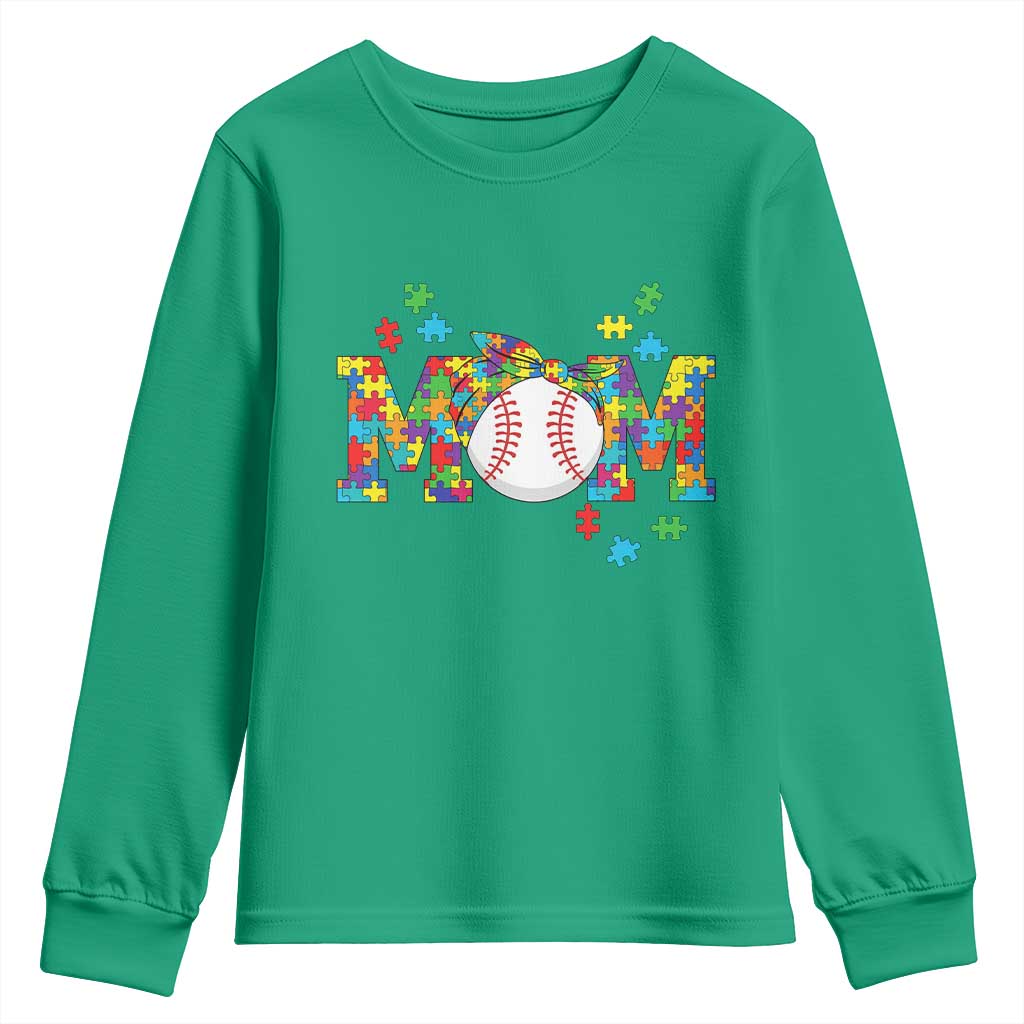 Autism Acceptance Baseball Mom Youth Sweatshirt Proud Mom Inclusive Support Graphic TS12 Irish Green Print Your Wear