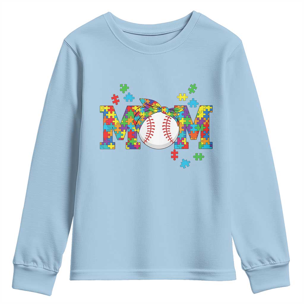 Autism Acceptance Baseball Mom Youth Sweatshirt Proud Mom Inclusive Support Graphic TS12 Light Blue Print Your Wear