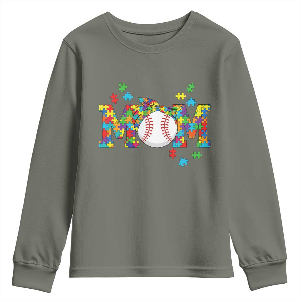 Autism Acceptance Baseball Mom Youth Sweatshirt Proud Mom Inclusive Support Graphic TS12 Military Green Print Your Wear