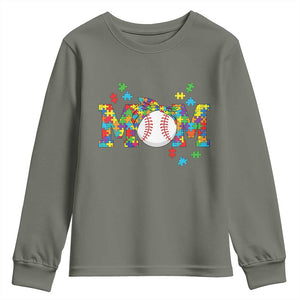 Autism Acceptance Baseball Mom Youth Sweatshirt Proud Mom Inclusive Support Graphic TS12 Military Green Print Your Wear