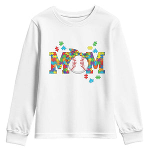 Autism Acceptance Baseball Mom Youth Sweatshirt Proud Mom Inclusive Support Graphic TS12 White Print Your Wear