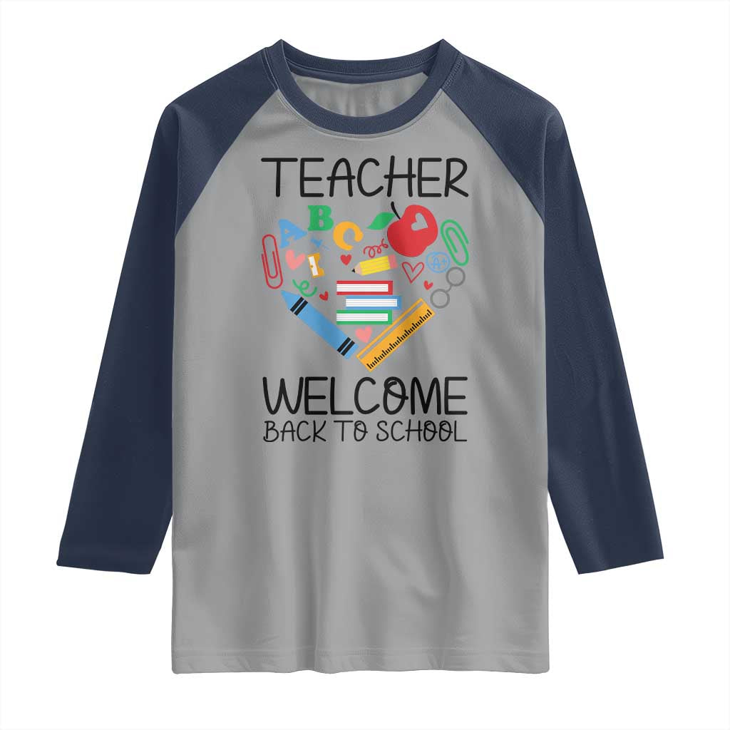 Teacher Welcome Back To School Raglan Shirt Cute Classroom Gift TS12 Sport Gray Navy Print Your Wear