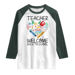 Teacher Welcome Back To School Raglan Shirt Cute Classroom Gift TS12 White Dark Forest Green Print Your Wear