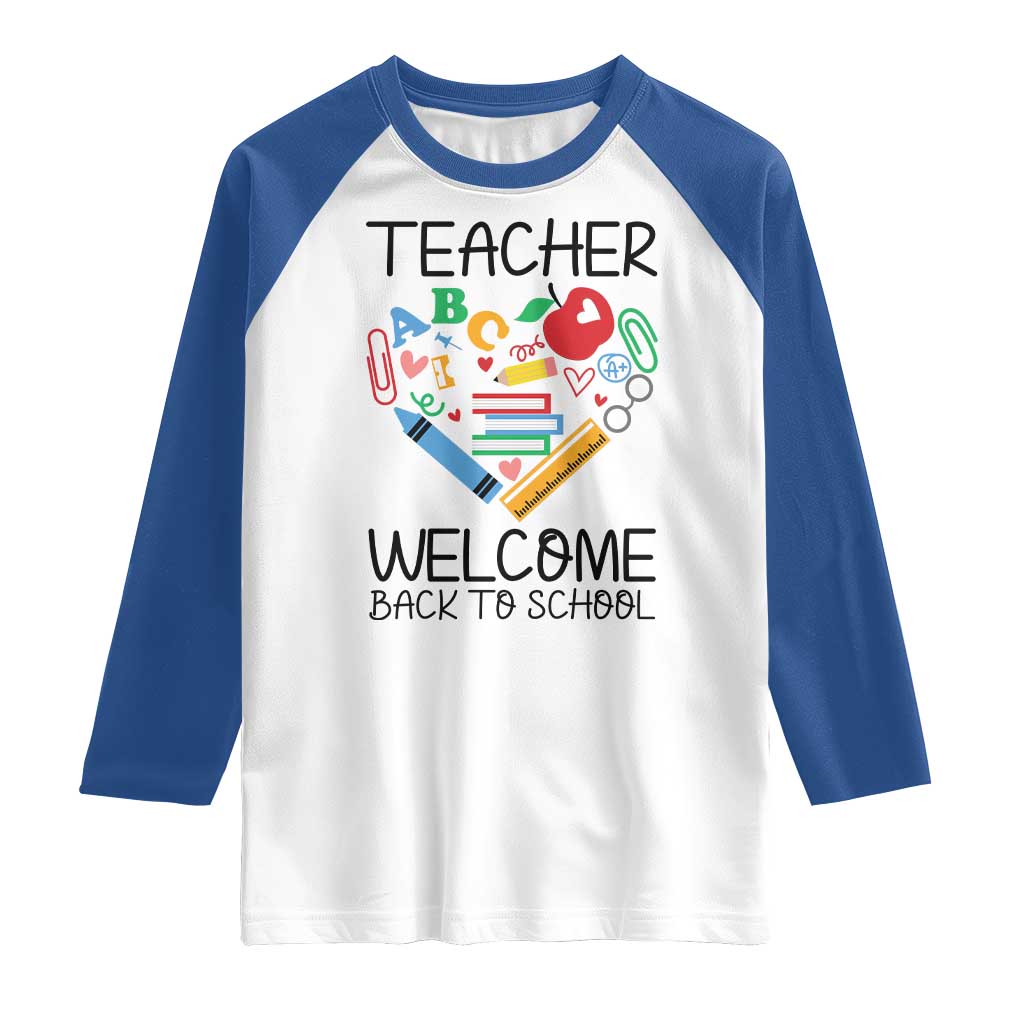 Teacher Welcome Back To School Raglan Shirt Cute Classroom Gift TS12 White Royal Print Your Wear