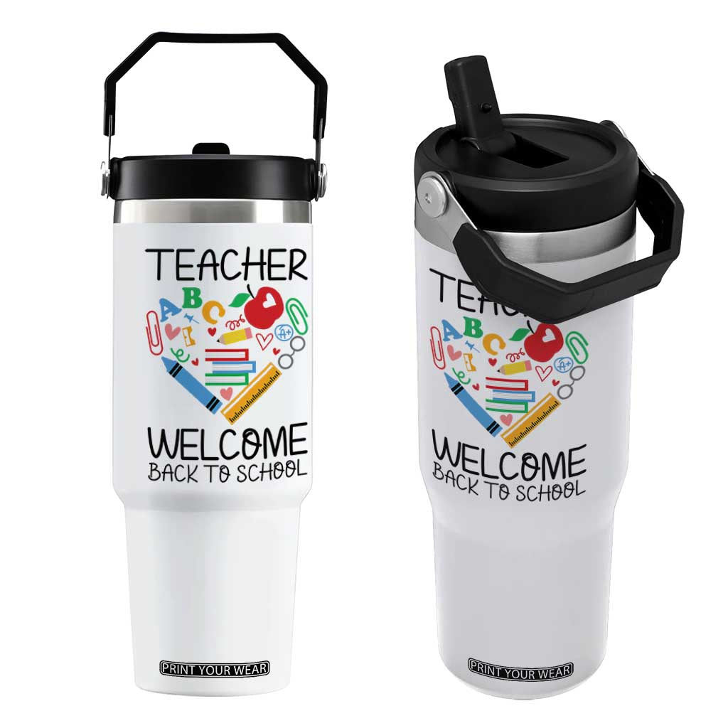 Teacher Welcome Back To School Flip Straw Tumbler Cute Classroom Gift TS12 One Size: 30 oz White Print Your Wear