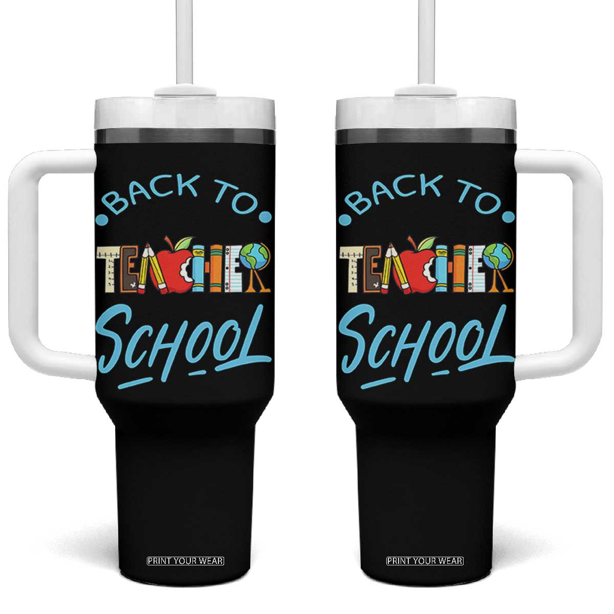 Back To School Teacher Life Funny Educator Gift Tumbler With Handle TS12 One Size: 40 oz Black Print Your Wear
