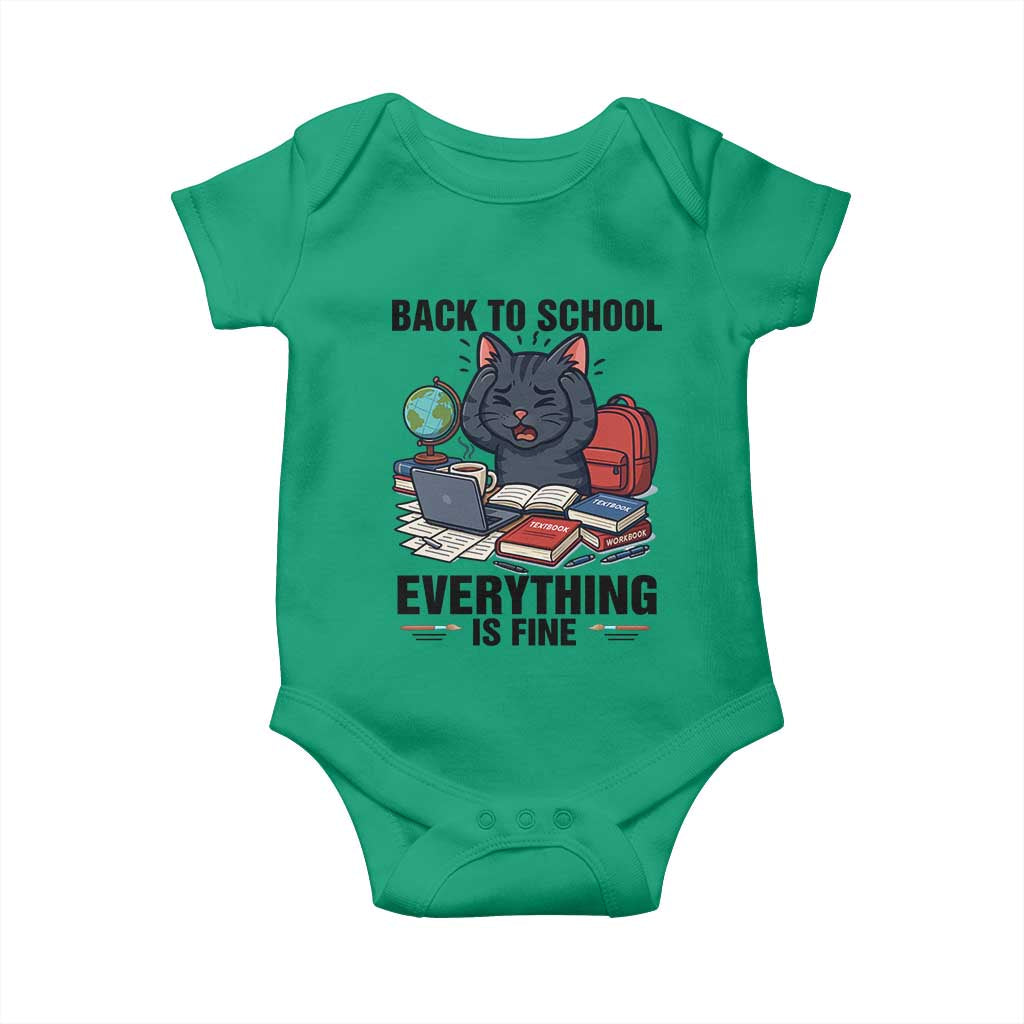 Funny Black Cat Baby Onesie Back To School Everything Is Fine TS12 Irish Green Print Your Wear