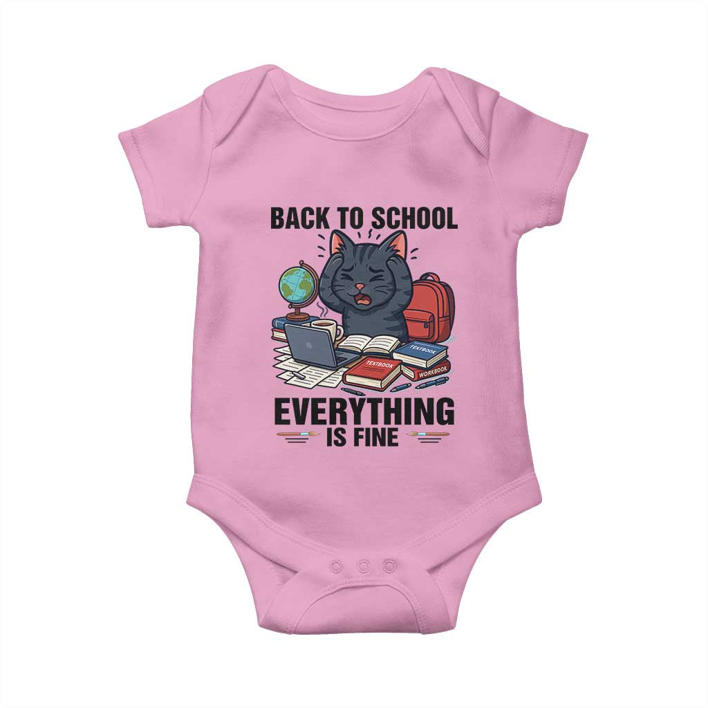 Funny Black Cat Baby Onesie Back To School Everything Is Fine TS12 Light Pink Print Your Wear