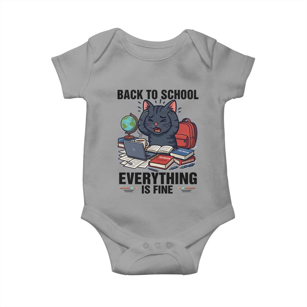 Funny Black Cat Baby Onesie Back To School Everything Is Fine TS12 Sport Gray Print Your Wear