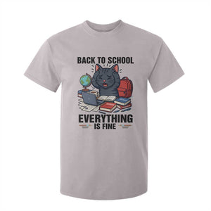 Funny Black Cat T Shirt For Kid Back To School Everything Is Fine TS12 Ice Gray Print Your Wear