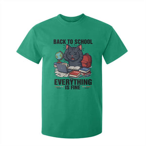 Funny Black Cat T Shirt For Kid Back To School Everything Is Fine TS12 Irish Green Print Your Wear