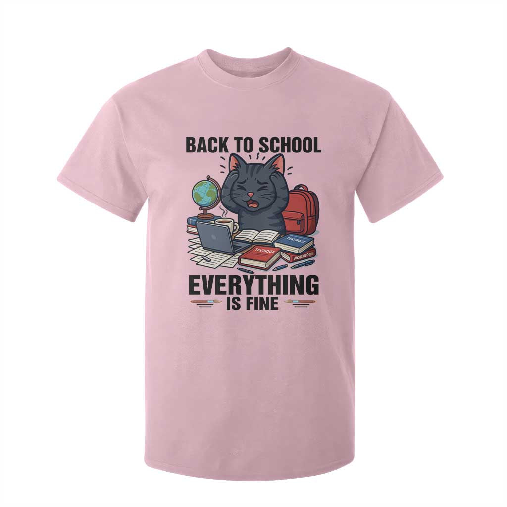 Funny Black Cat T Shirt For Kid Back To School Everything Is Fine TS12 Light Pink Print Your Wear