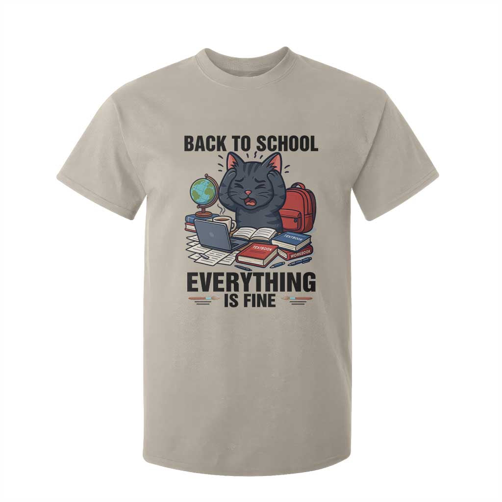Funny Black Cat T Shirt For Kid Back To School Everything Is Fine TS12 Sand Print Your Wear
