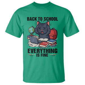 Funny Black Cat T Shirt Back To School Everything Is Fine TS12 Irish Green Print Your Wear