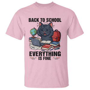 Funny Black Cat T Shirt Back To School Everything Is Fine TS12 Light Pink Print Your Wear