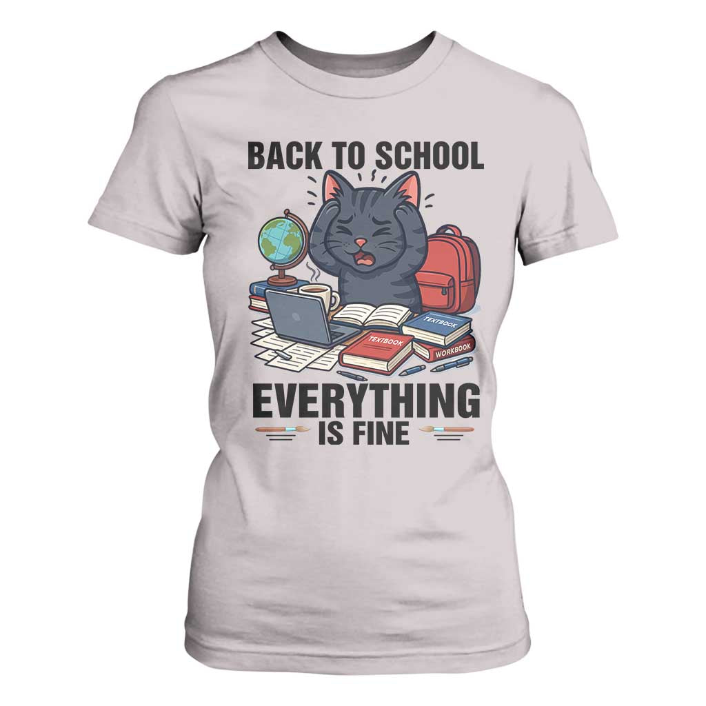 Funny Black Cat T Shirt For Women Back To School Everything Is Fine TS12 Ice Gray Print Your Wear