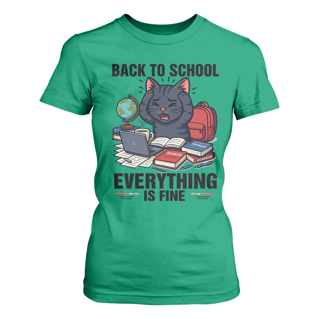 Funny Black Cat T Shirt For Women Back To School Everything Is Fine TS12 Irish Green Print Your Wear