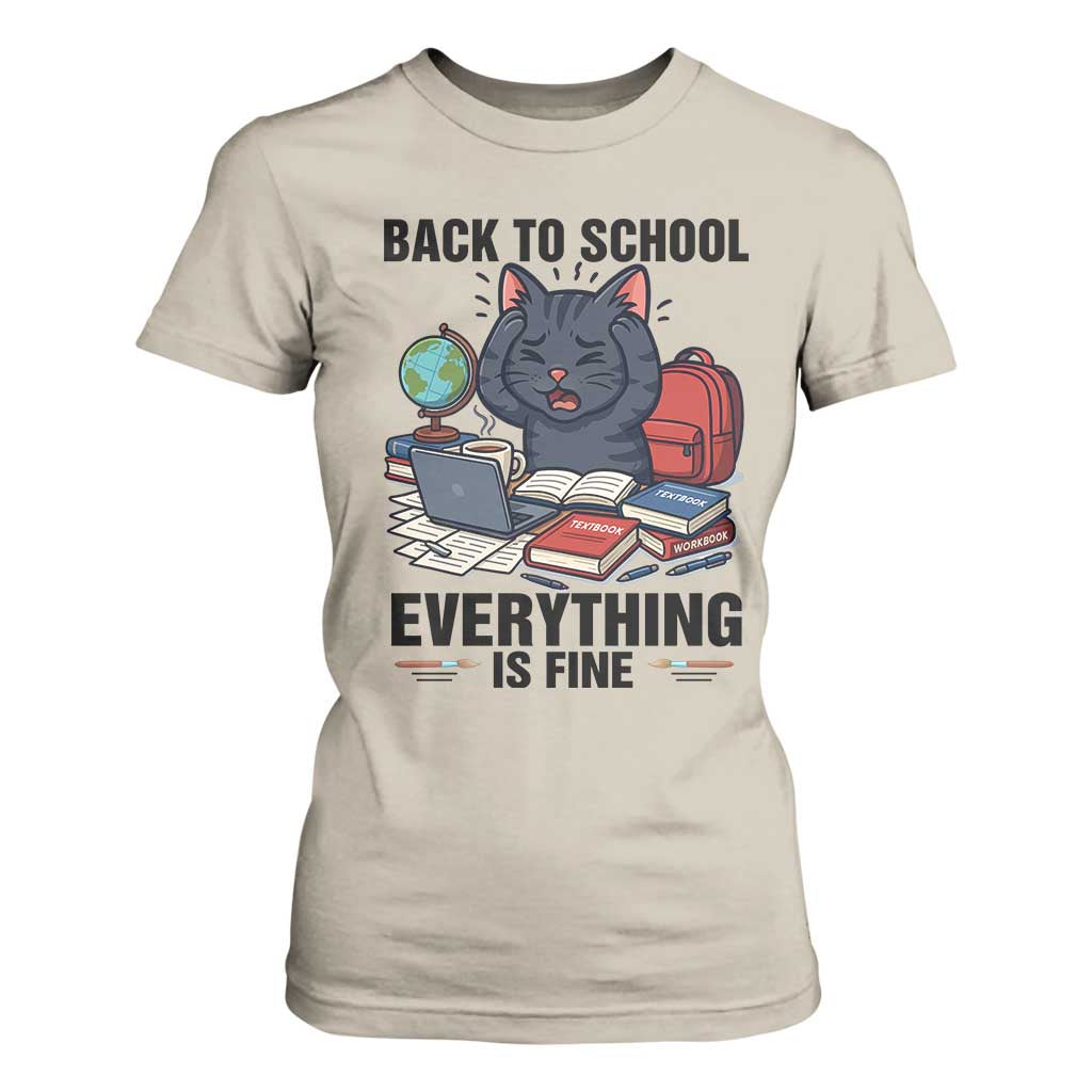 Funny Black Cat T Shirt For Women Back To School Everything Is Fine TS12 Sand Print Your Wear