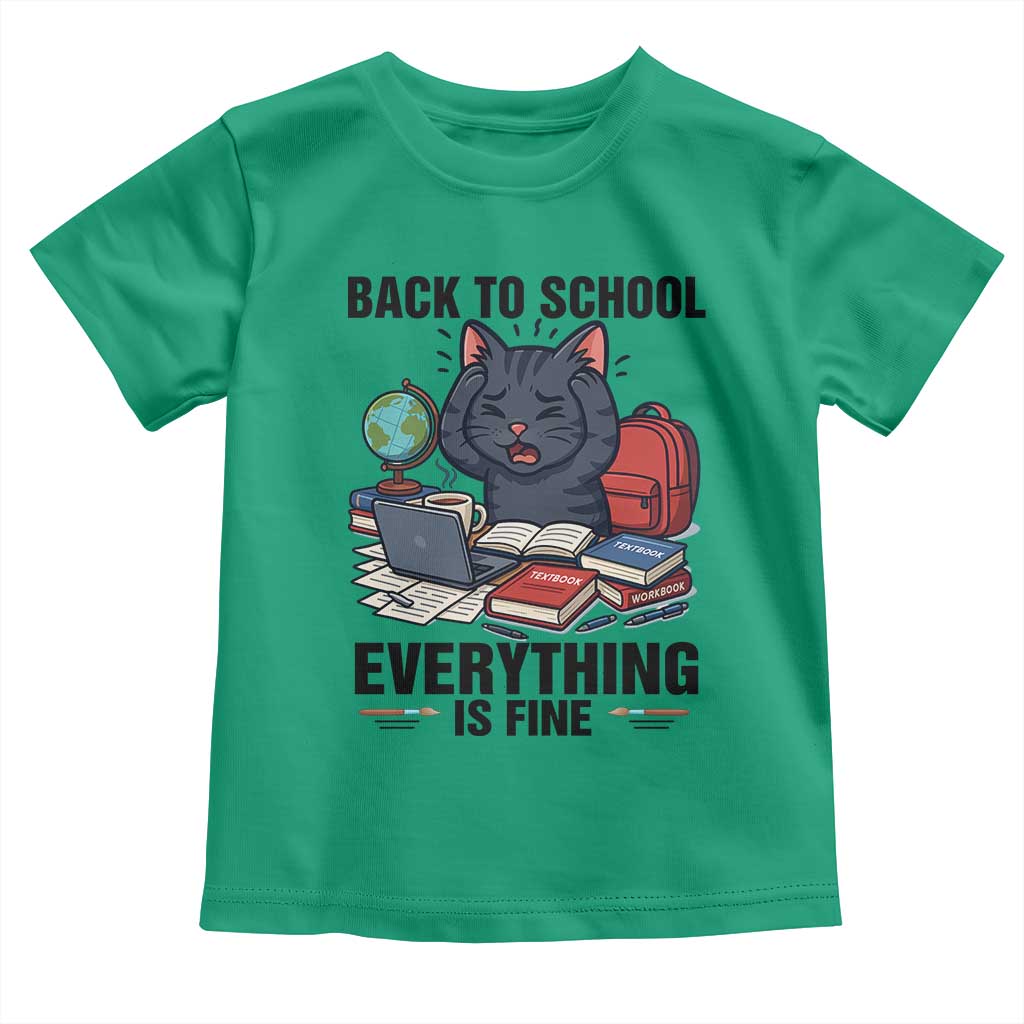 Funny Black Cat Toddler T Shirt Back To School Everything Is Fine TS12 Irish Green Print Your Wear