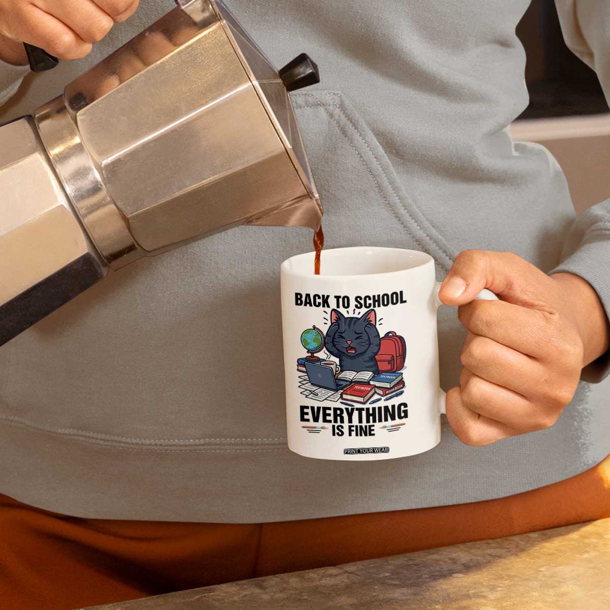 Funny Black Cat Coffee Mug Back To School Everything Is Fine TS12 Print Your Wear