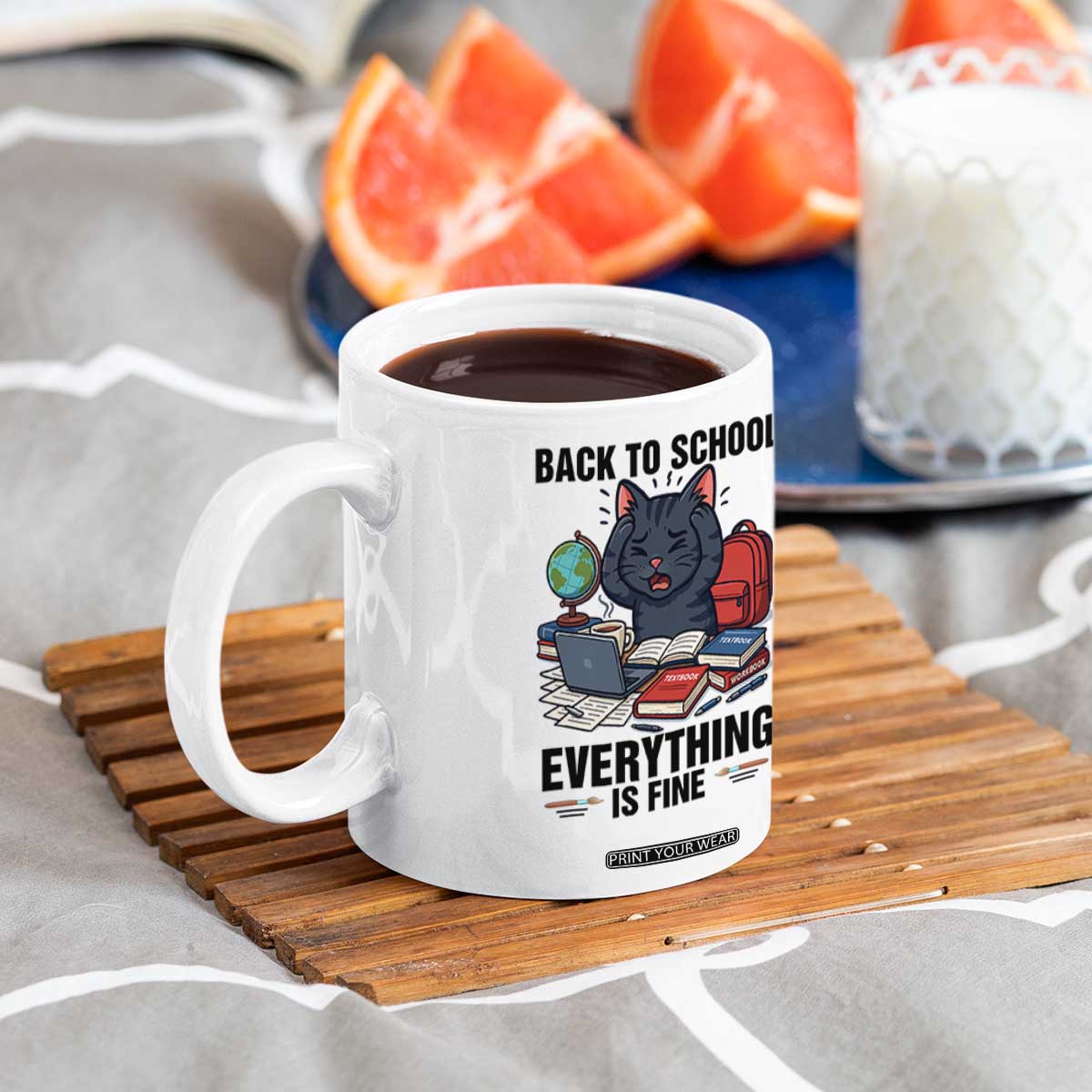 Funny Black Cat Coffee Mug Back To School Everything Is Fine TS12 Print Your Wear