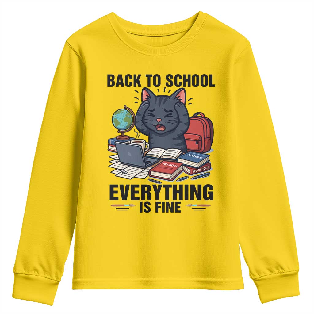 Funny Black Cat Youth Sweatshirt Back To School Everything Is Fine TS12 Daisy Print Your Wear