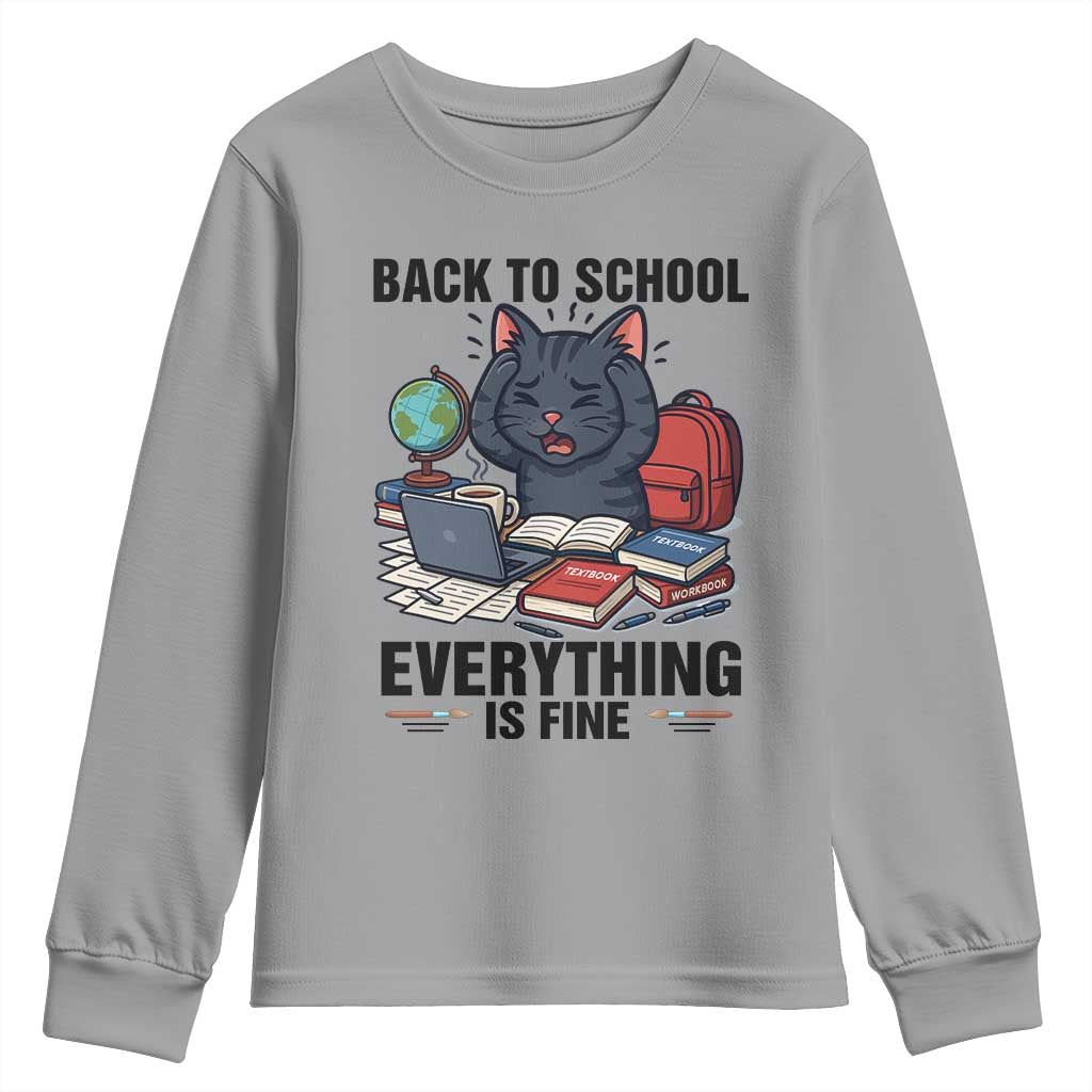 Funny Black Cat Youth Sweatshirt Back To School Everything Is Fine TS12 Sport Gray Print Your Wear