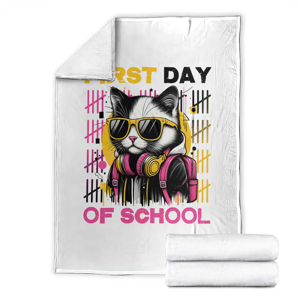 Funny Cat First Day Of School Throw Blanket Back To School Gift For Kids TS12 White Print Your Wear
