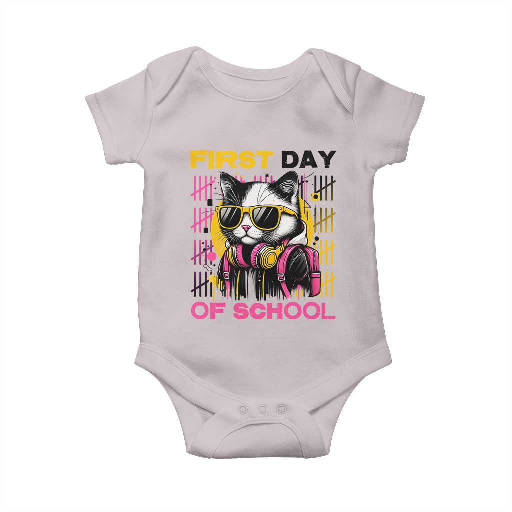 Funny Cat First Day Of School Baby Onesie Back To School Gift For Kids TS12 Ice Gray Print Your Wear