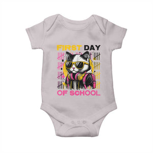 Funny Cat First Day Of School Baby Onesie Back To School Gift For Kids TS12 Ice Gray Print Your Wear