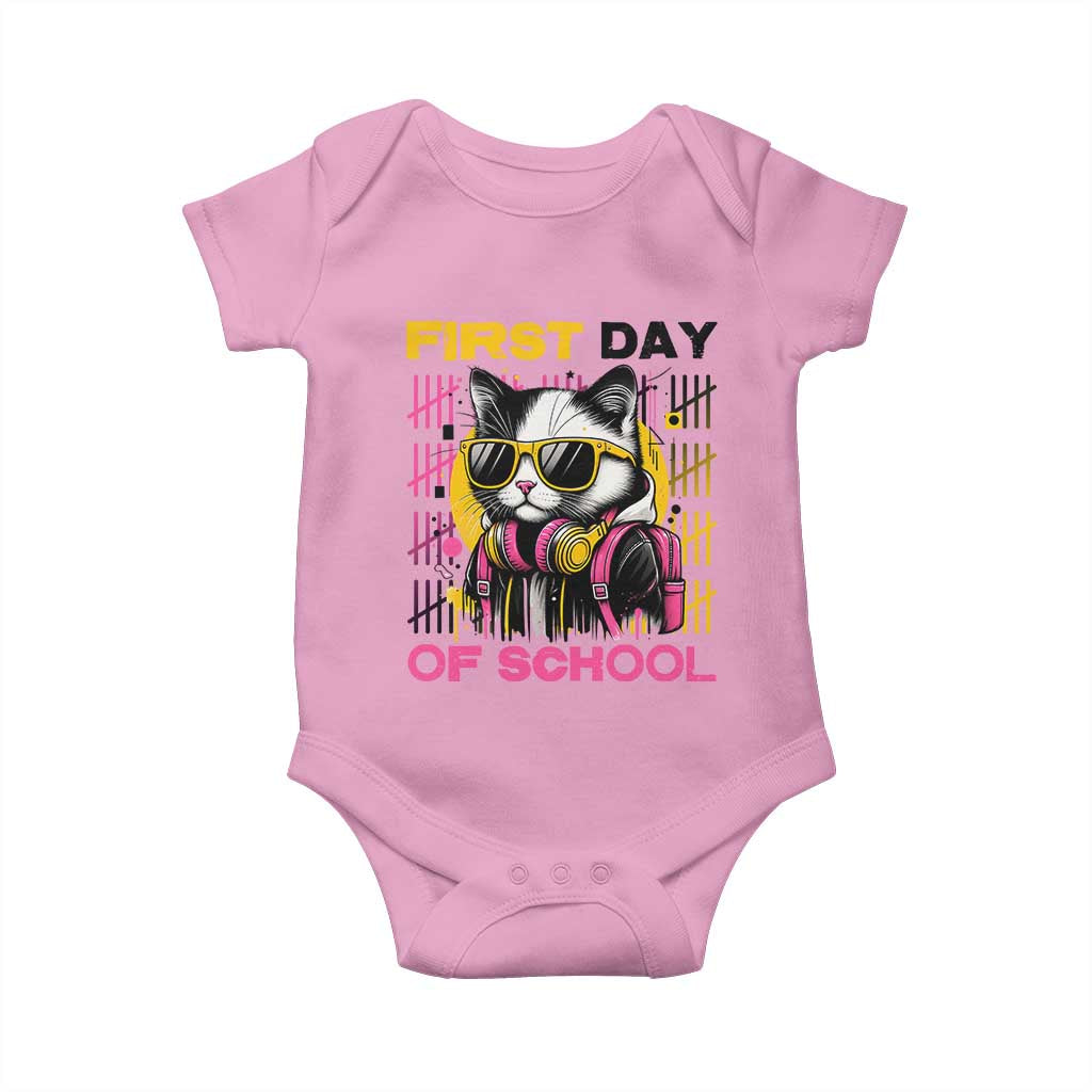 Funny Cat First Day Of School Baby Onesie Back To School Gift For Kids TS12 Light Pink Print Your Wear